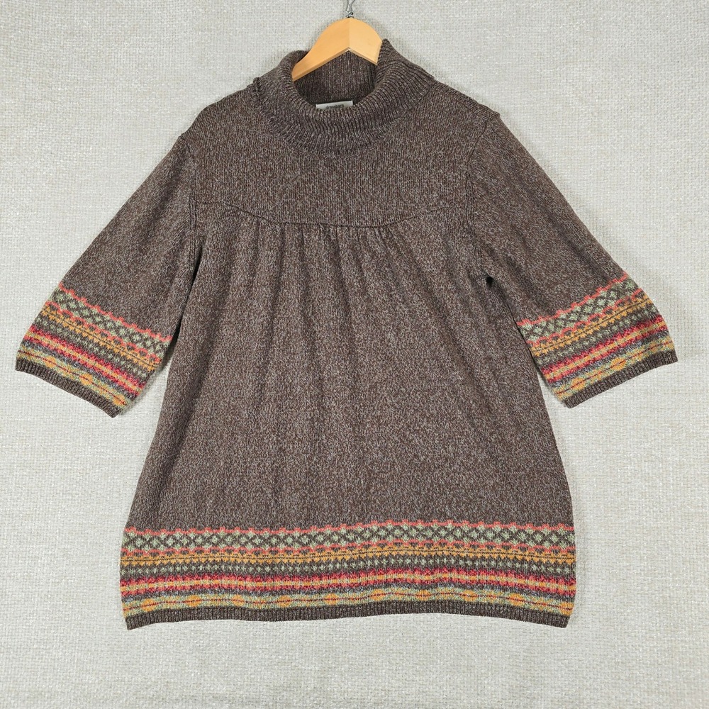 Dressbarn‎ Woman Brown Fair Isle Mock Neck Babydoll Sweater Plus 14/16